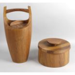 A teak Congo ice bucket by Jens Quistgaard for Dansk and similar bowl, together with an oak