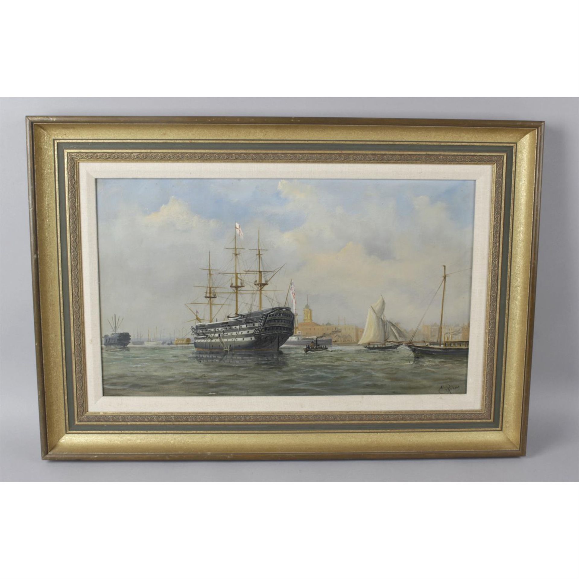 E. Rubins, oil painting on canvas of H. M. S Victory - Image 2 of 3
