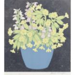 John Hall Thorpe (1879 - 1947), woodcut depicting cowslips in a vase.