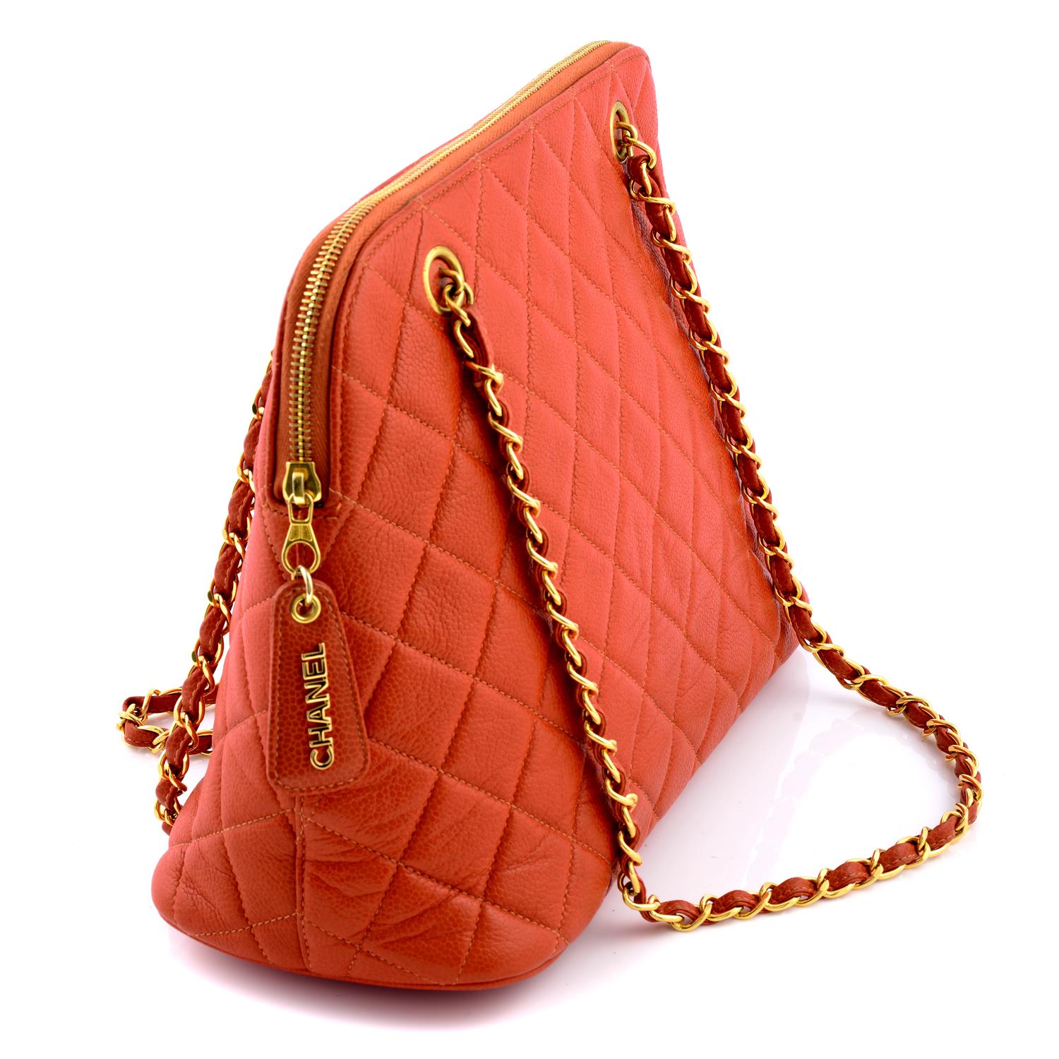 CHANEL - an orange caviar leather handbag. - Image 3 of 5