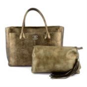 CHANEL - A bronze metallic Python handbag
