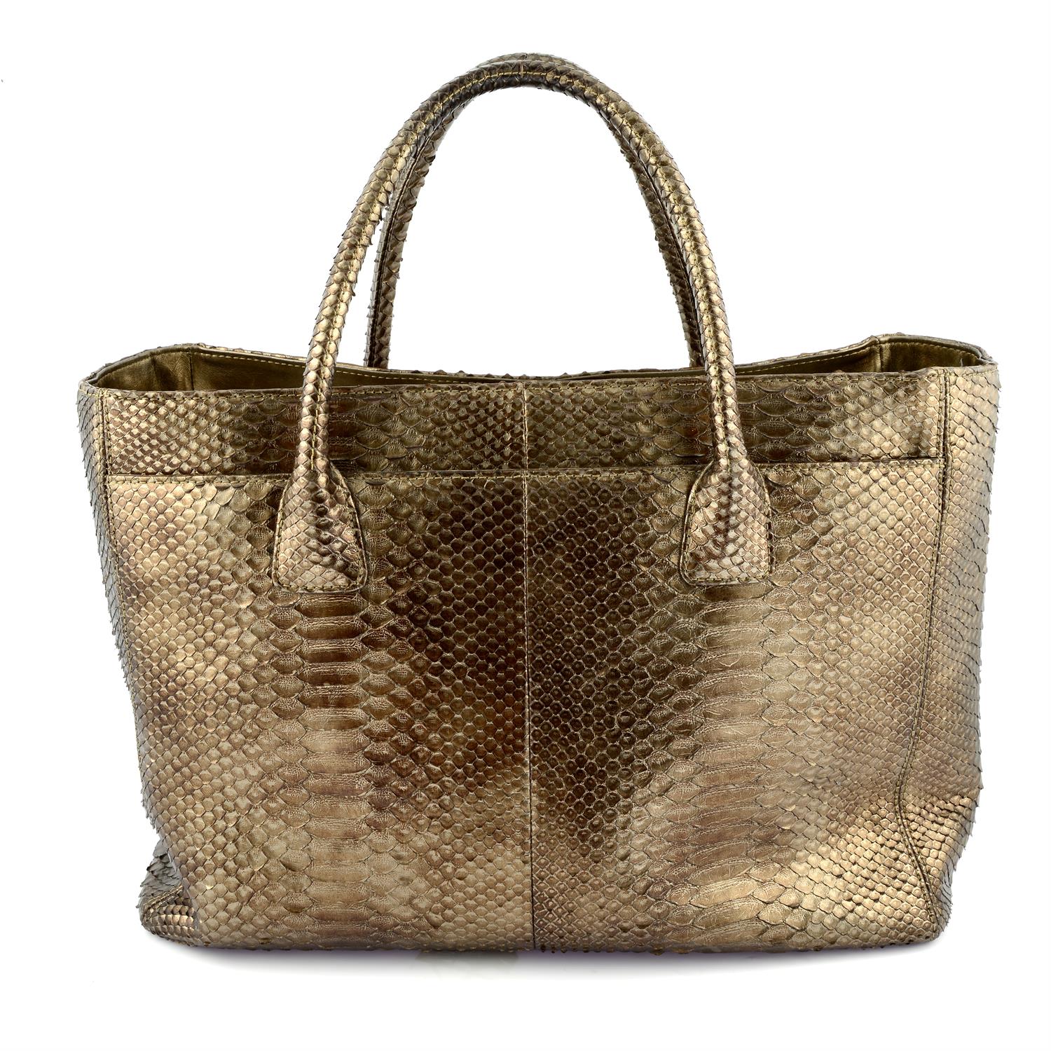 CHANEL - A bronze metallic Python handbag - Image 3 of 5