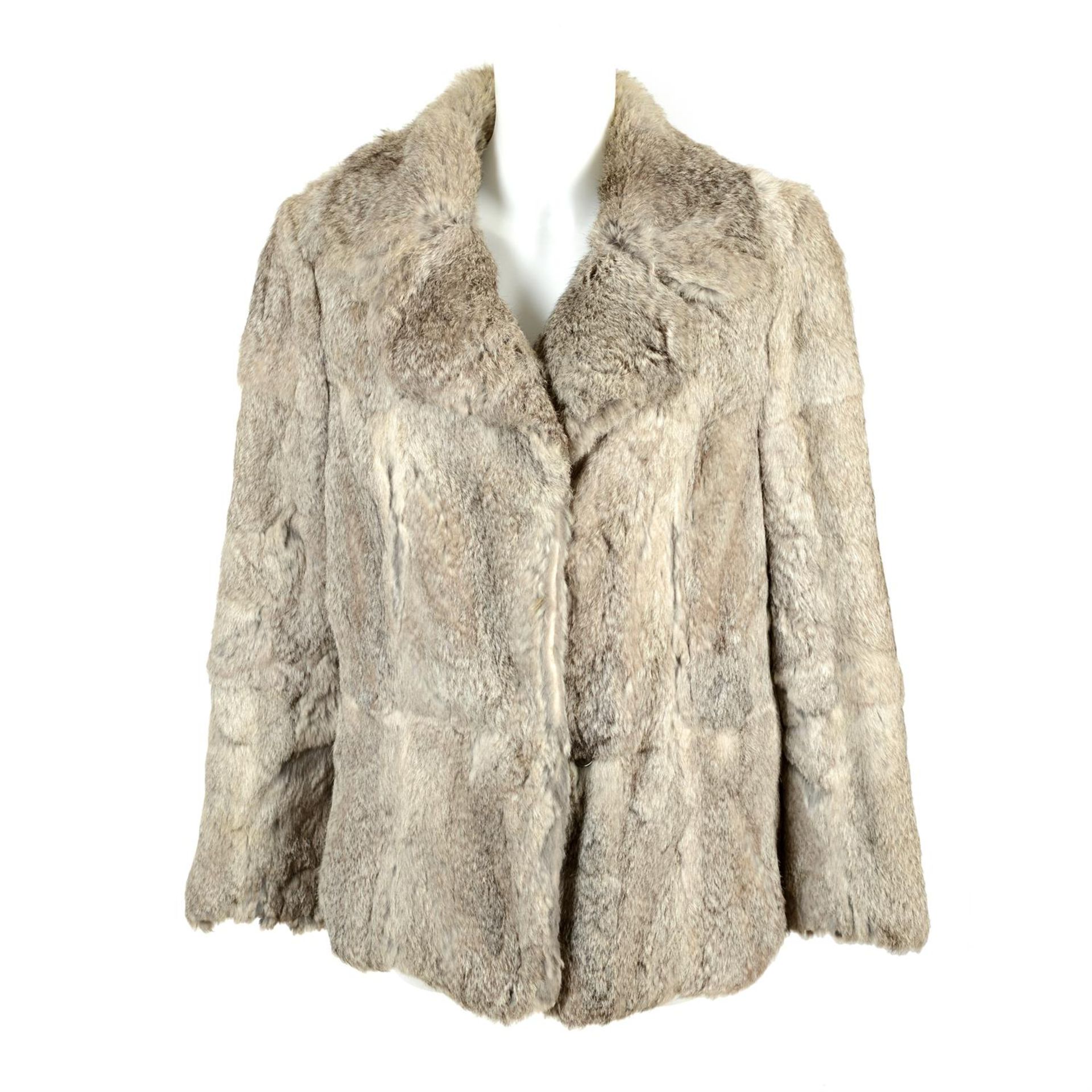 A grey rabbit fur coat.