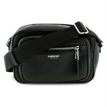 BURBERRY - a black leather camera handbag.