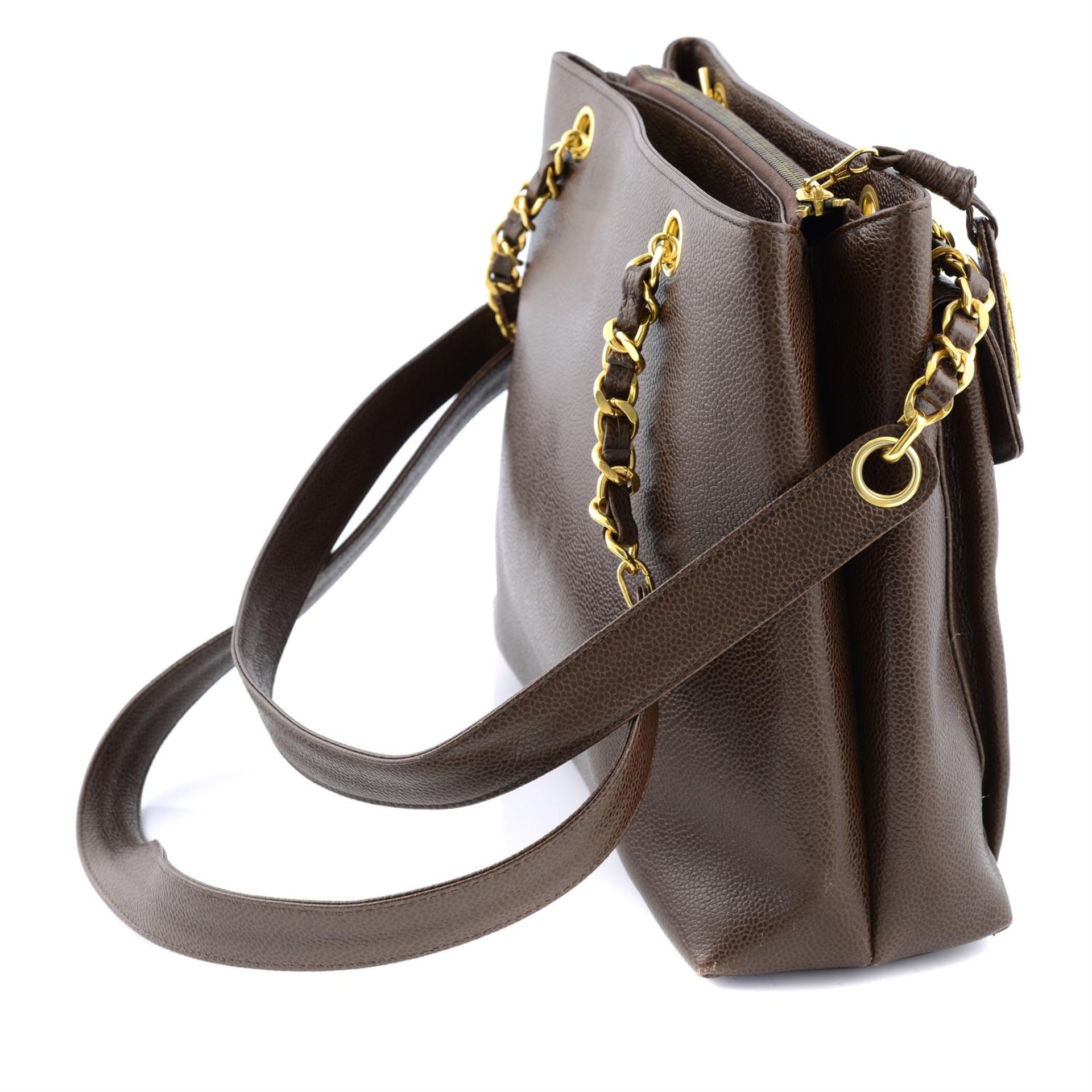 CHANEL - a vintage brown caviar leather handbag. - Image 3 of 6