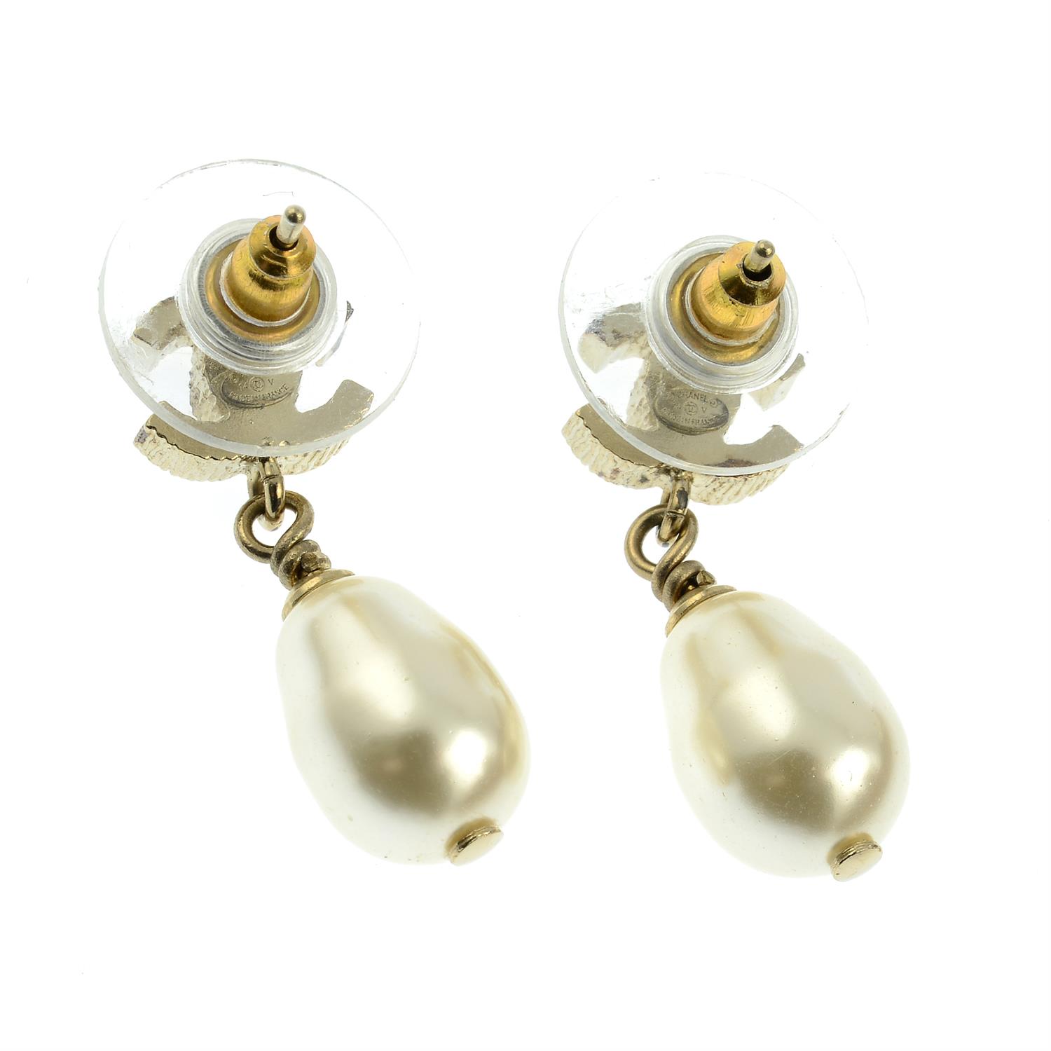 CHANEL - A pair of imitation pearl drop earrings. - Image 2 of 2