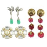 Three pairs of variously designed costume jewellery earrings, to include Isabel Canovas,