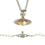 VIVENNE WESTWOOD - a vari-hue paste 'orb' pendant and an imitation pearl and colourless paste