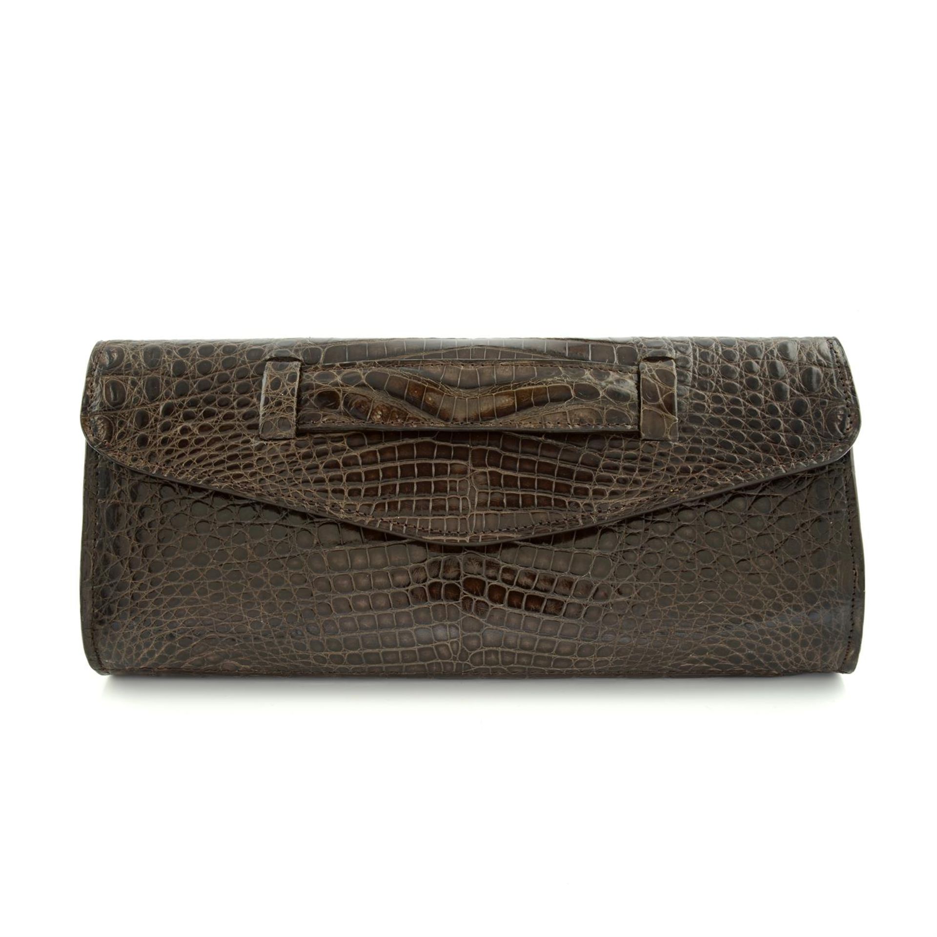 Alligator brown clutch bag