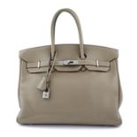 HERMÈS - a 2005 taupe Clemence Birkin 35 handbag.