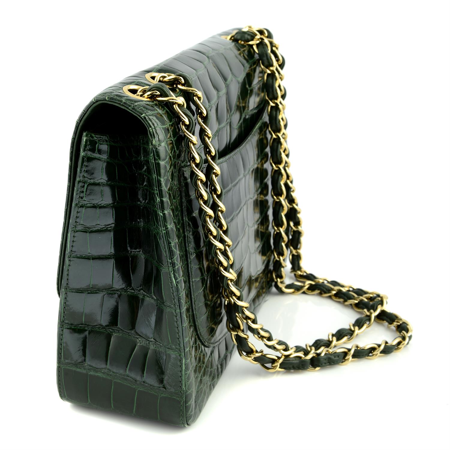 CHANEL - a green alligator Jumbo classic flap handbag. - Image 3 of 4