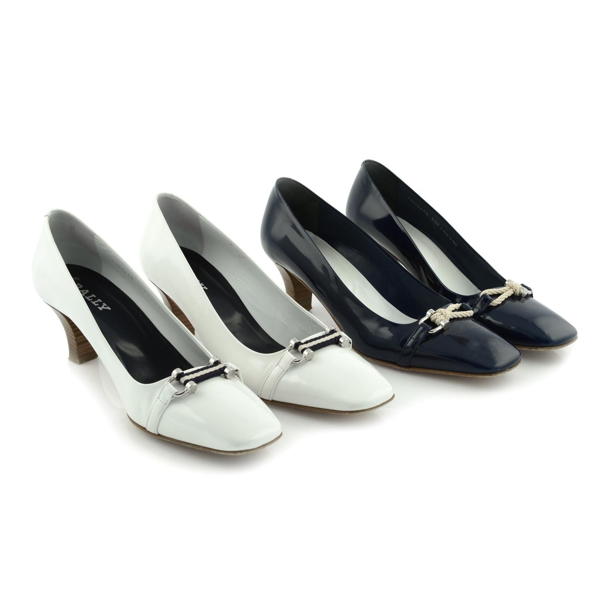 BALLY - two pairs of kitten heel shoes.