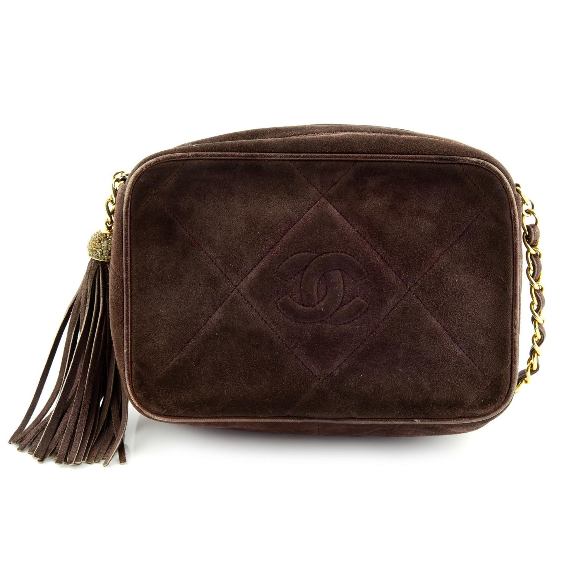 CHANEL - a vintage brown suede camera handbag.