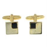 CHRISTIAN DIOR - A pair of square-shape cufflinks, with black paste panel highlights.
