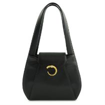 CARTIER - a black leather Panthère handbag.