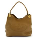 PRADA - Vitello Daino Cannella embossed logo handbag.