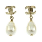 CHANEL - A pair of imitation pearl drop earrings.