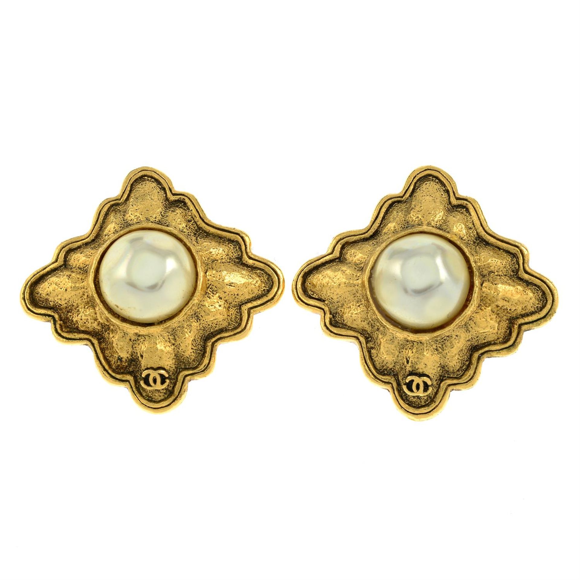 CHANEL - a pair of imitation pearl earrings.