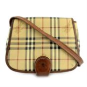 BURBERRY- a brown Haymarket canvas handbag.