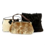 Collection of 7 vintage fur handbags, clothing and accessories .