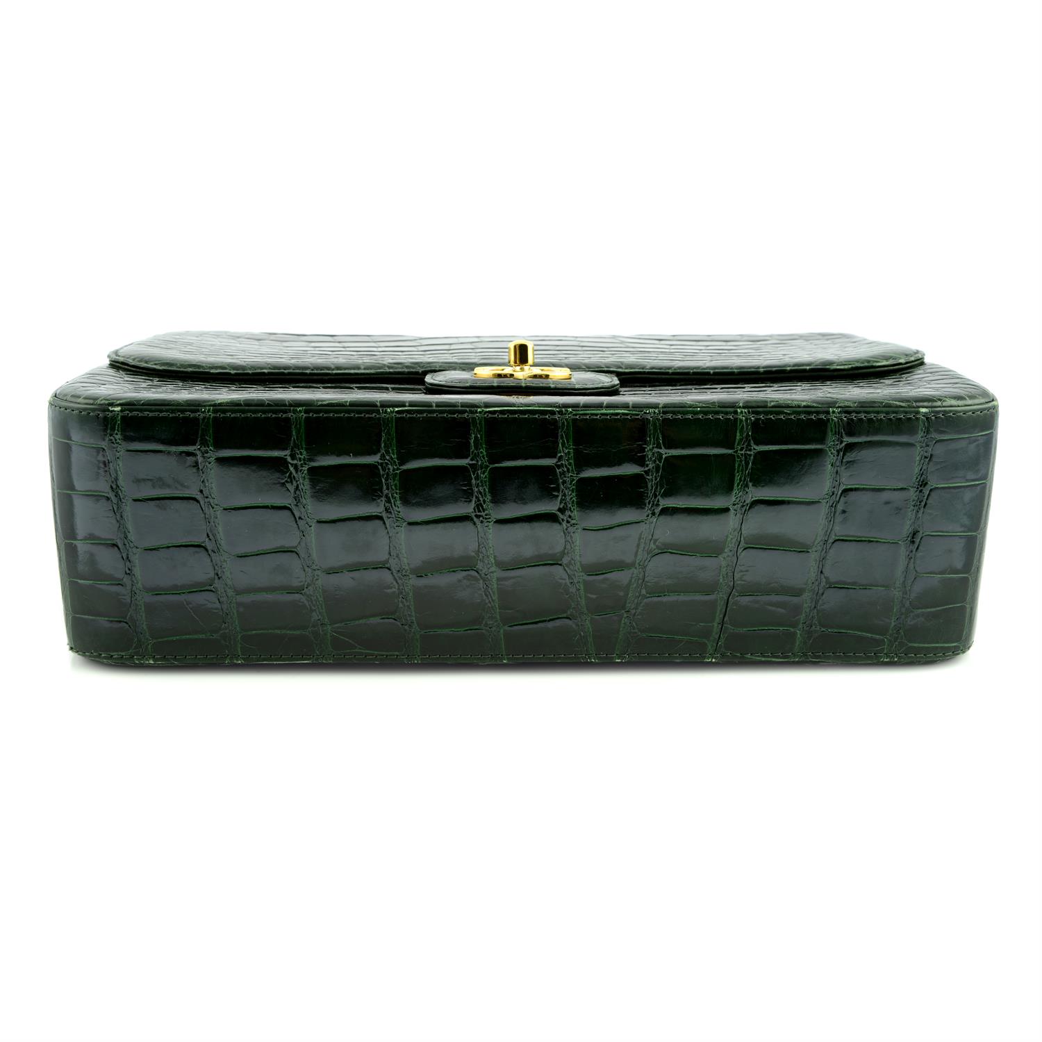 CHANEL - a green alligator Jumbo classic flap handbag. - Image 4 of 4