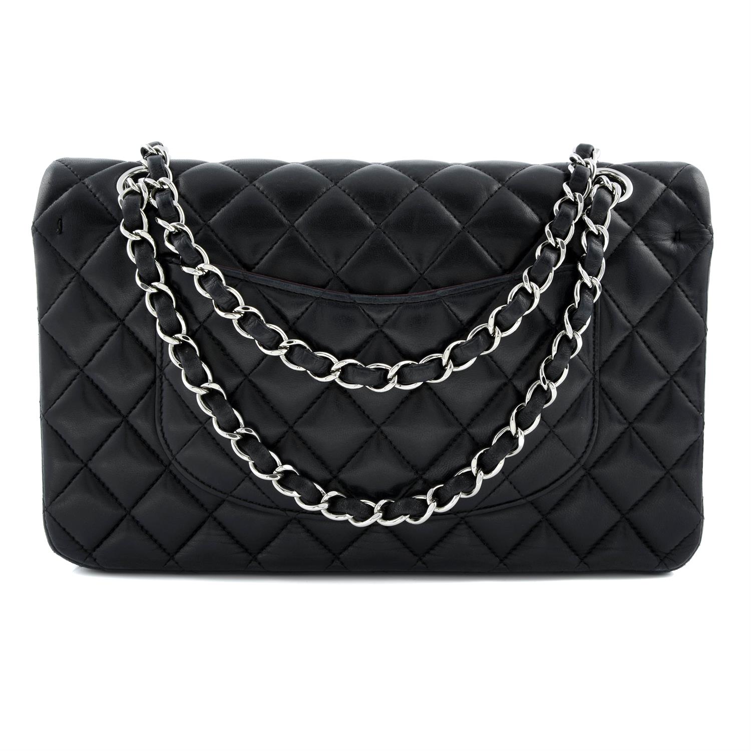 CHANEL - a black Classic Double Flap lamb skin leather handbag. - Image 3 of 4