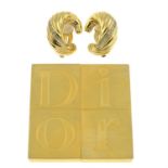 CHRISTIAN DIOR - a compact, together with a pair of non-designer colourless paste earrings.