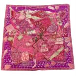 HERMÈS- a Fuchsia Cavaliers Du Caucase silk scarf by Annie Faiver