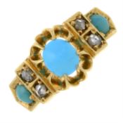 An early 20th century 18ct gold turquoise and diamond dress ring.