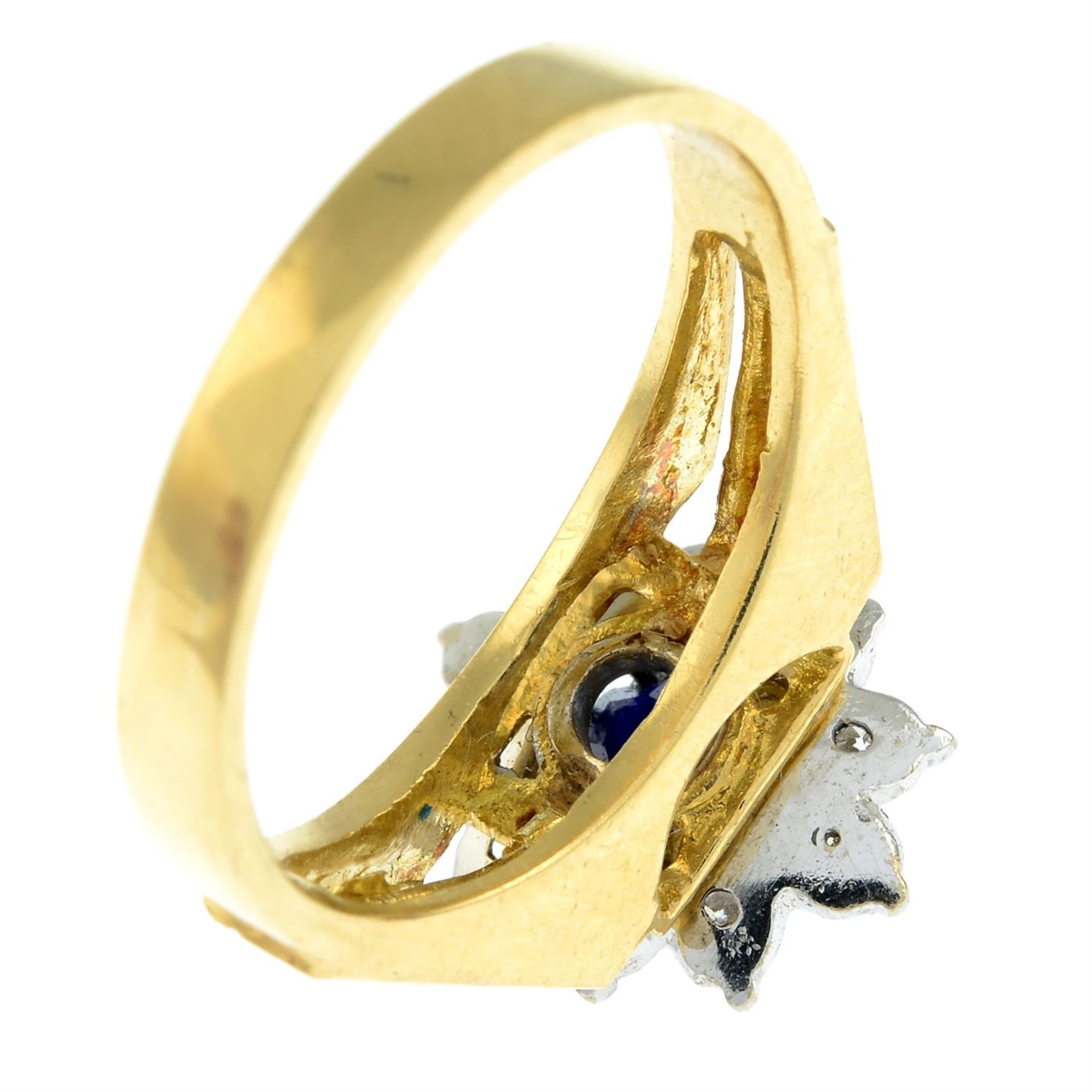An 18ct gold sapphire and brilliant-cut diamond cluster ring. AF. - Image 2 of 2