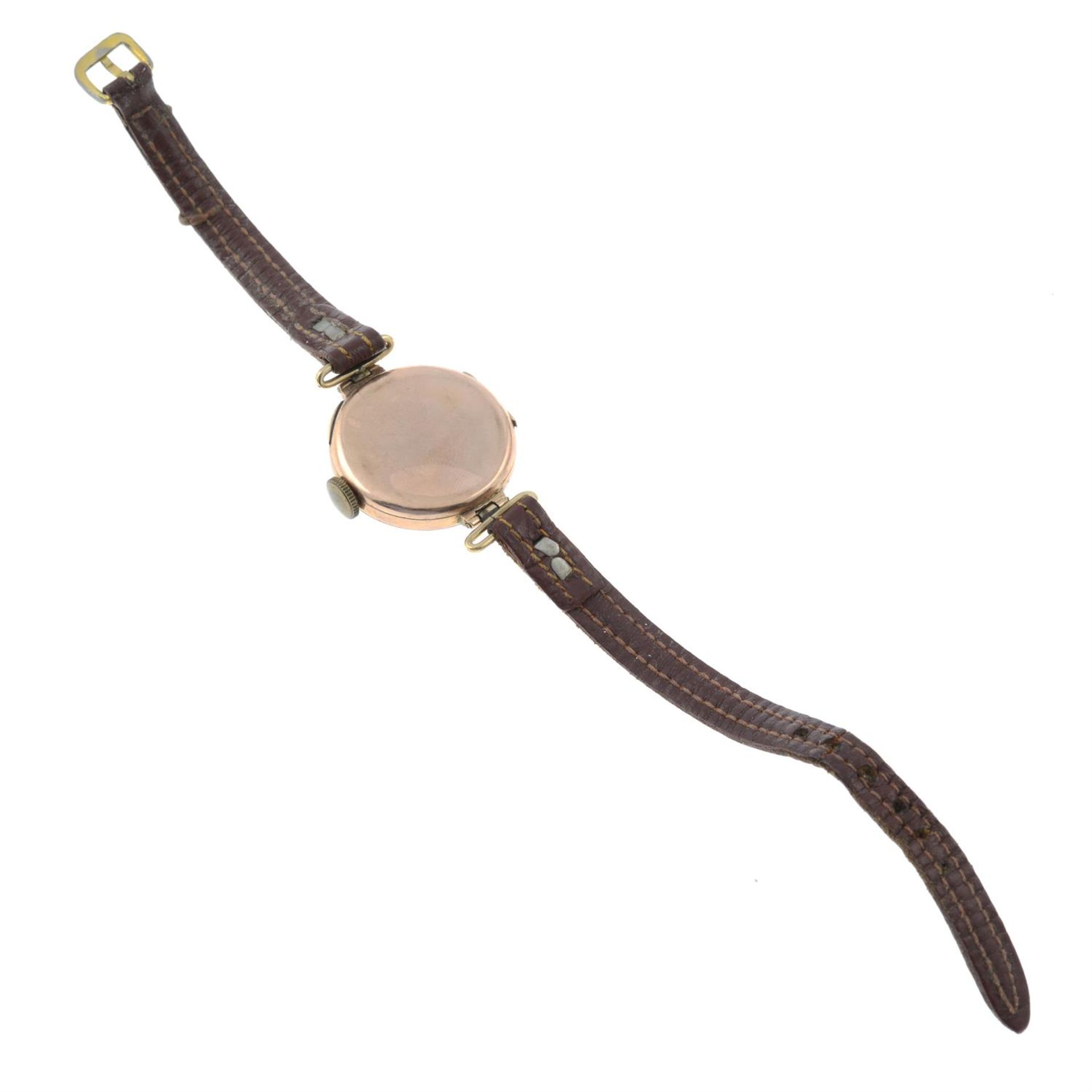An early 20th century gold wrist watch, with replacement strap. - Image 2 of 2