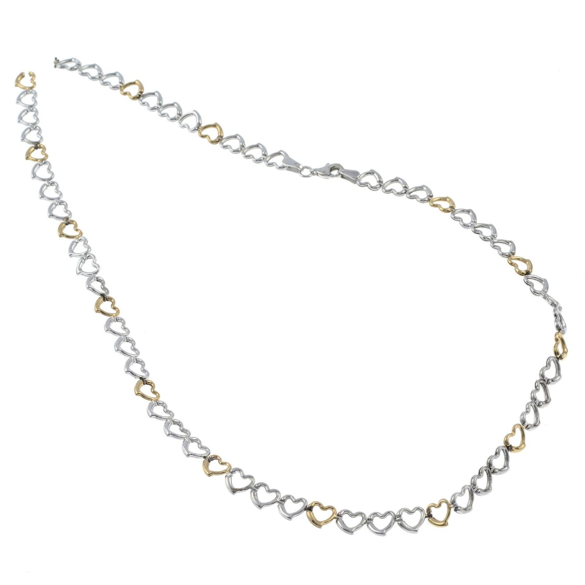 A 9ct gold and silver heart-link necklace, AF. - Image 2 of 2