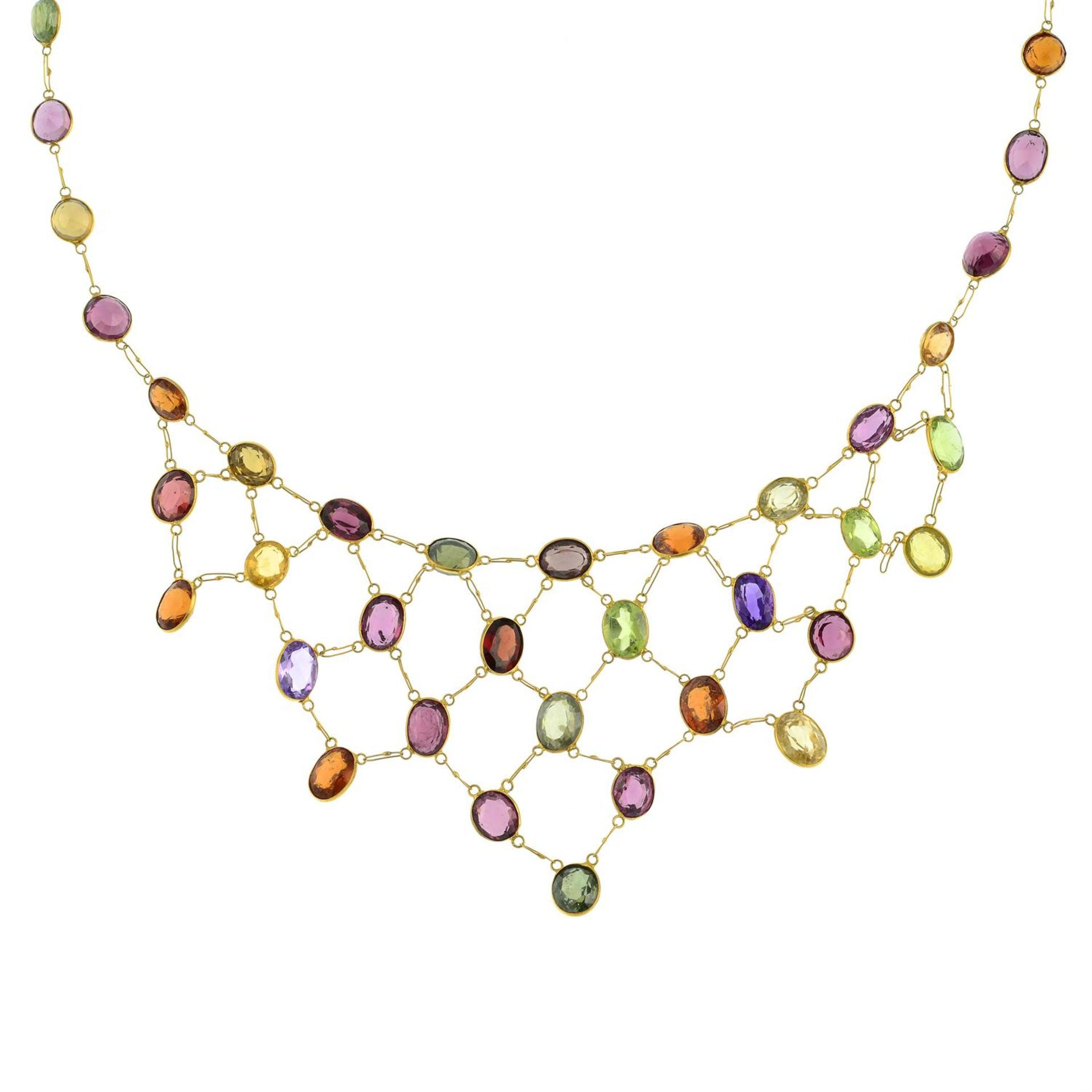 A multi-gem fringe necklace.