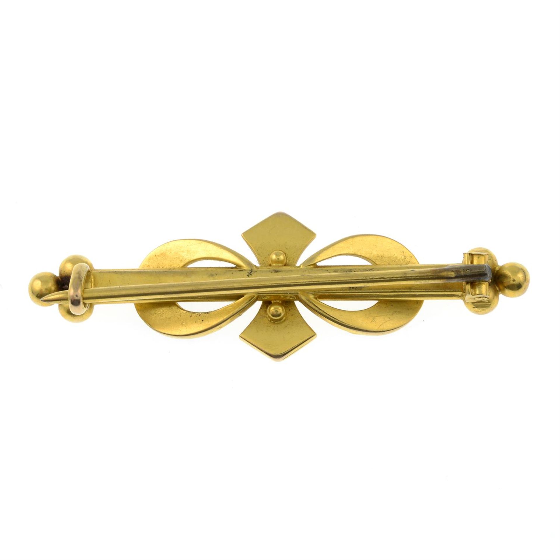 A late 19th century 18ct gold split pearl bar brooch. - Image 2 of 2