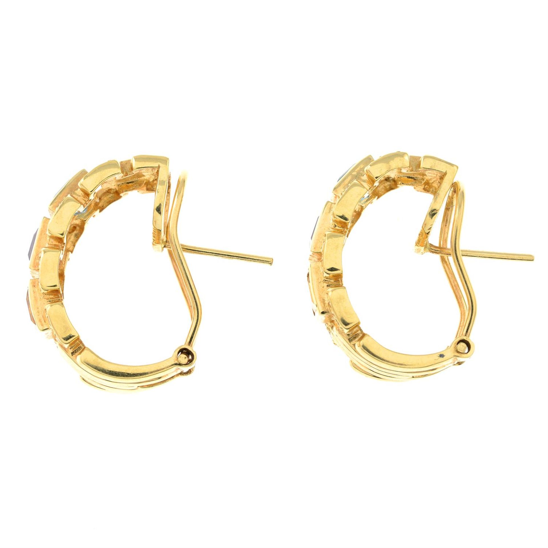 A pair of single-cut diamond and gem-set earrings. - Image 2 of 2