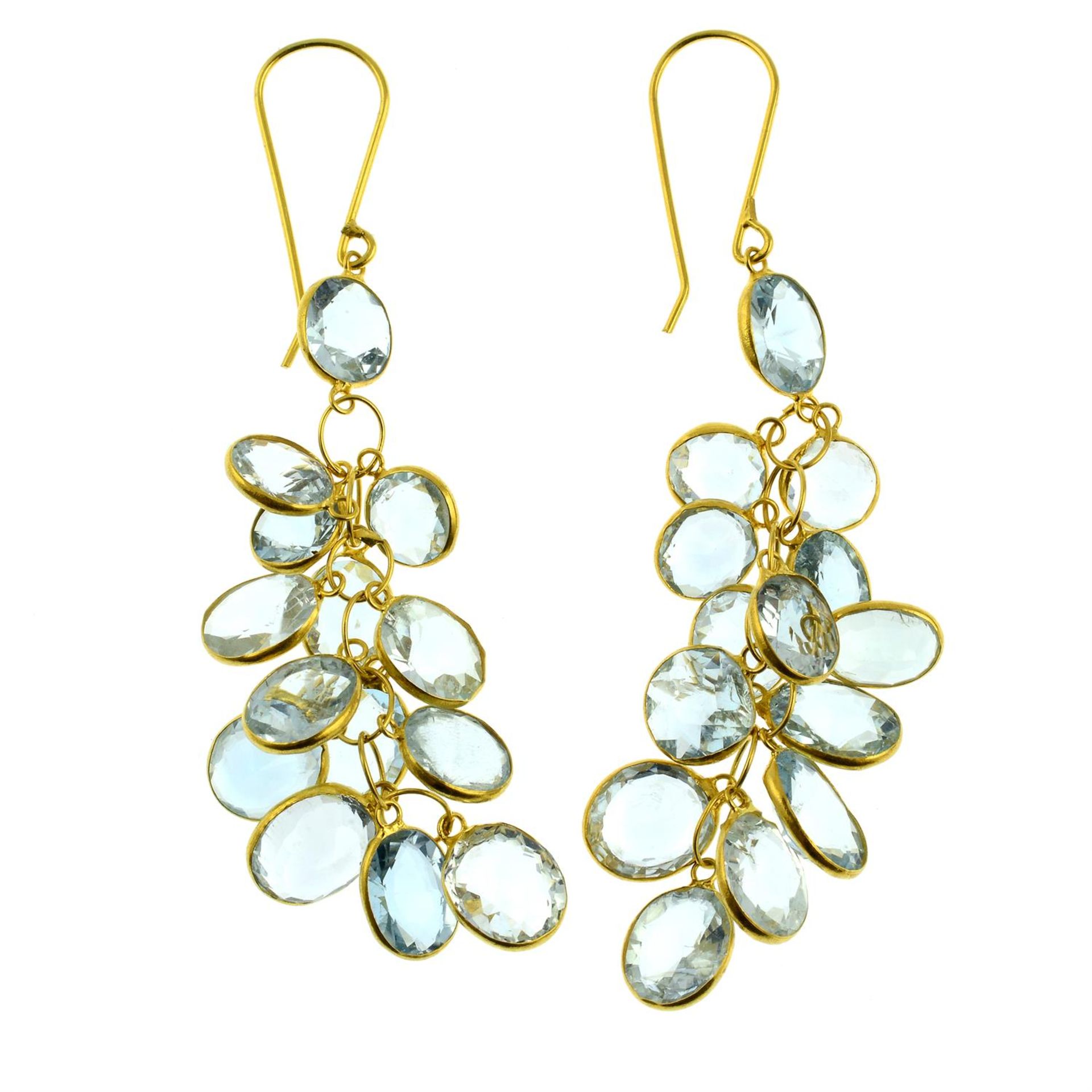 A pair of aquamarine fringe drop earrings. - Image 2 of 2