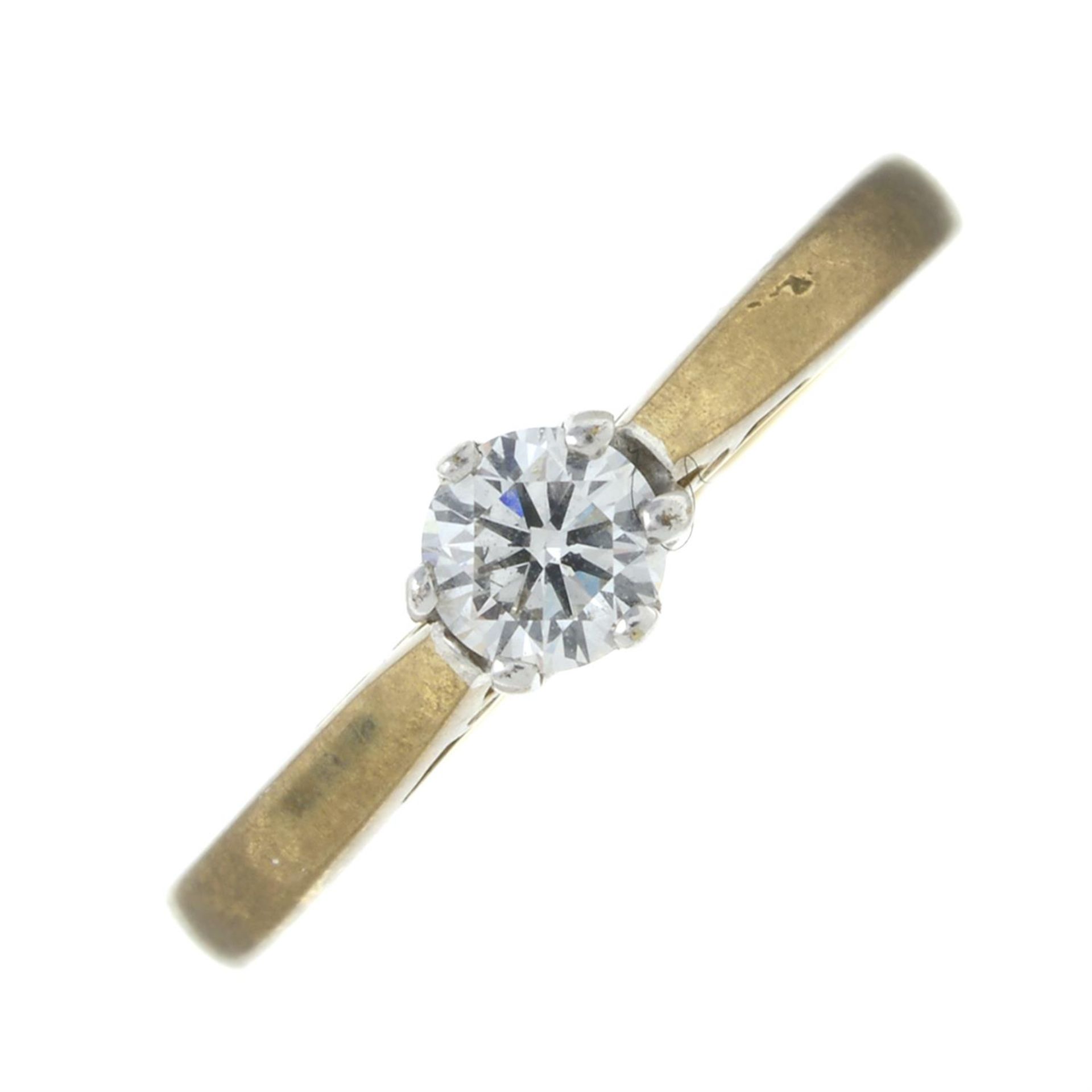 A 9ct gold brilliant-cut diamond single-stone ring.