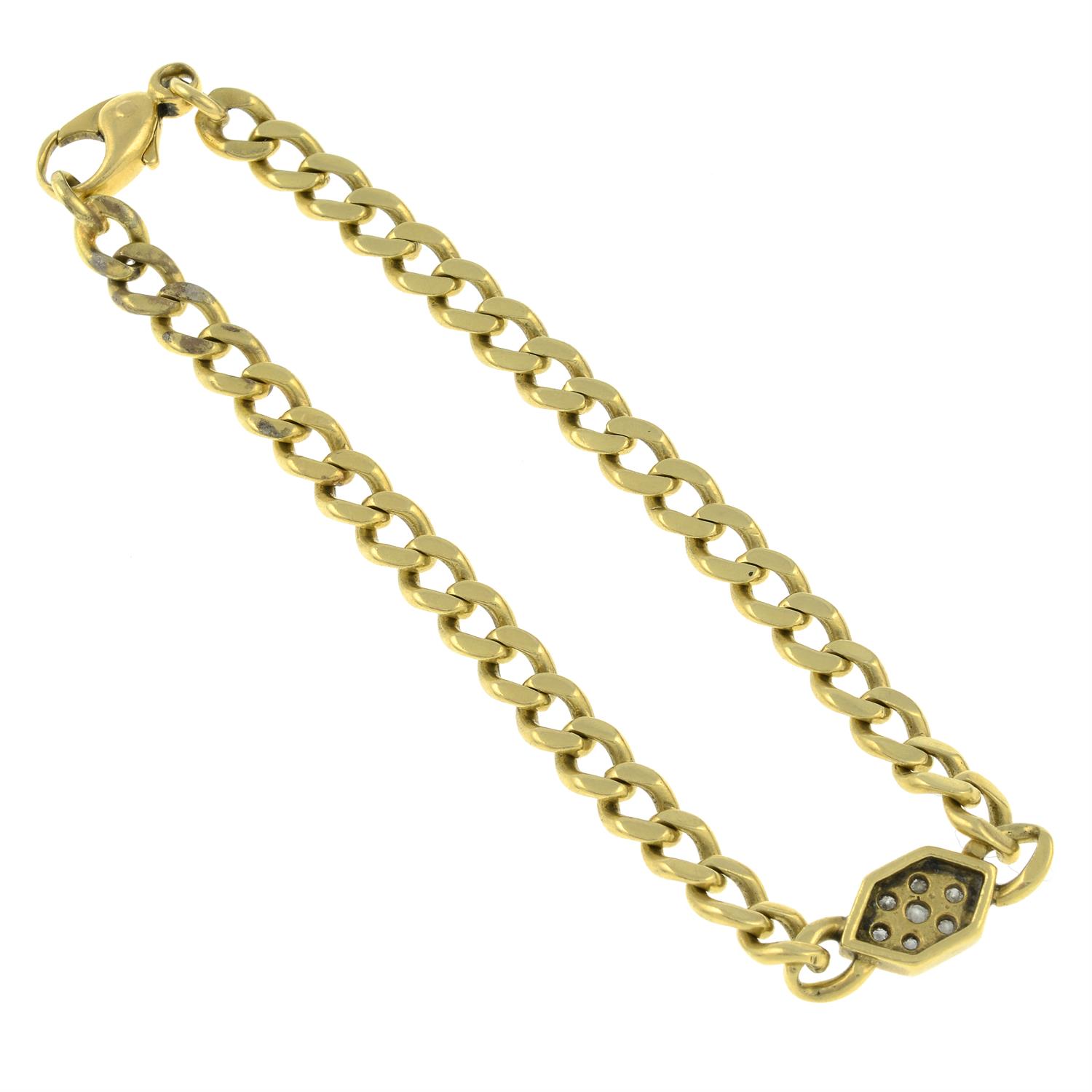 A curb-link bracelet, with pave-set diamond panel. - Image 2 of 2