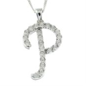 An illusion-set diamond initial 'P' pendant, with 9ct gold chain.
