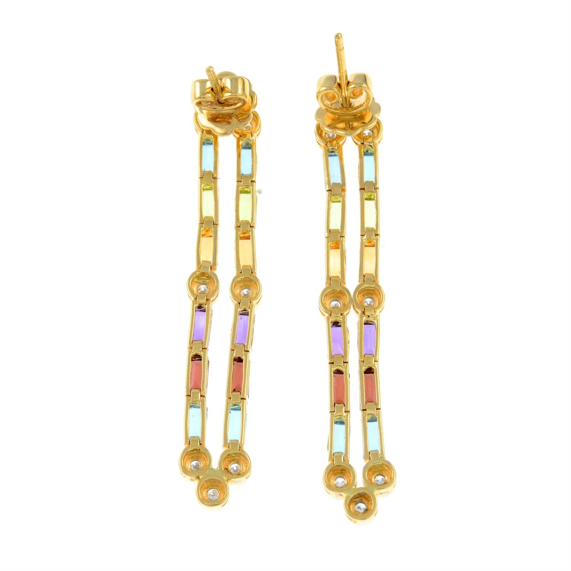 A pair of brilliant-cut diamond and multi-gem drop earrings. - Image 2 of 2