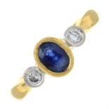 An 18ct gold sapphire and diamond three-stone ring.