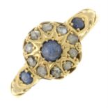 An 18ct gold sapphire and rose-cut diamond cluster ring.