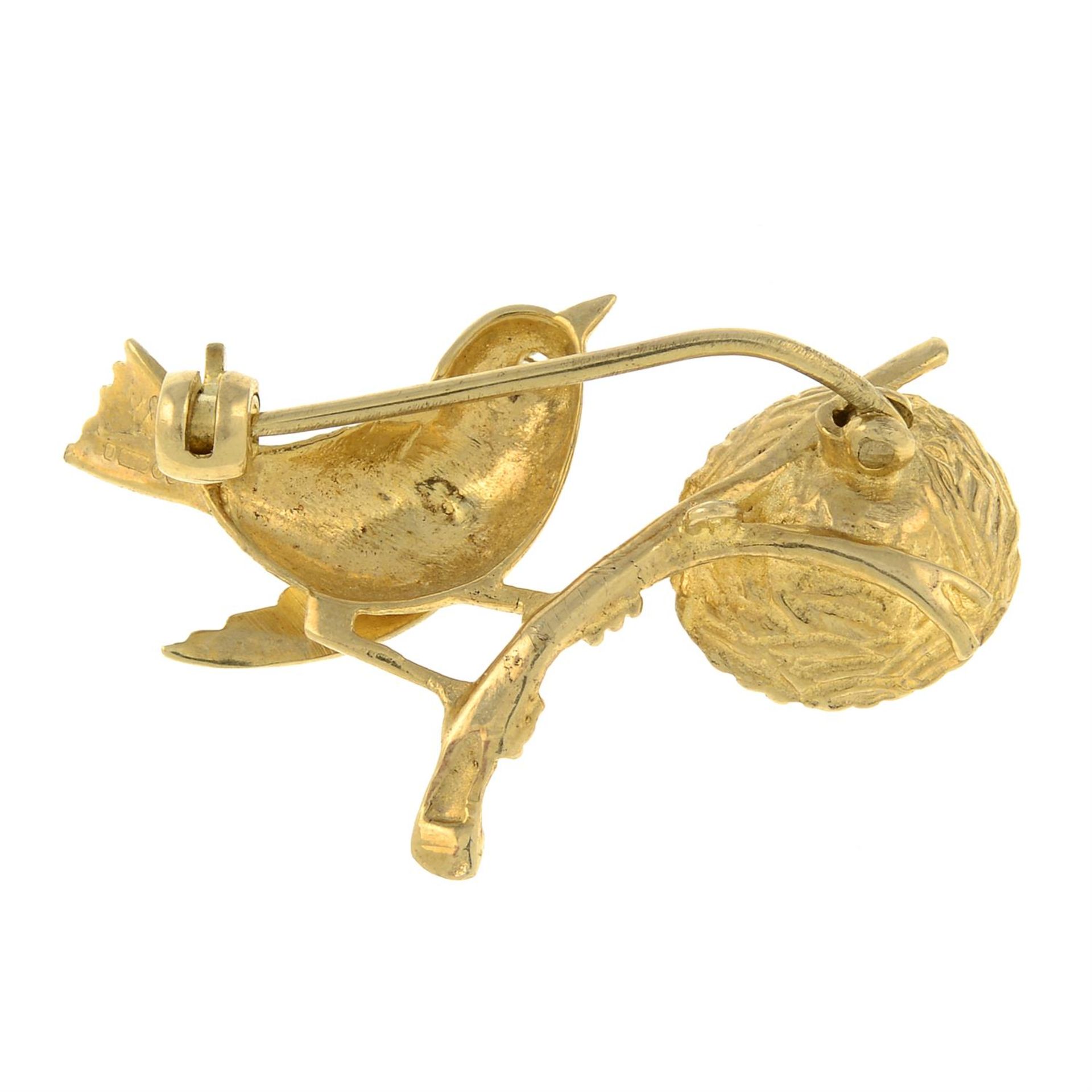 A mid 20th century 9ct gold brooch, depicting a bird standing on a branch, with nest and seed pearl - Image 2 of 2