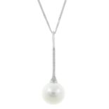An 18ct gold cultured pearl and pave-set diamond pendant, with 18ct gold chain.