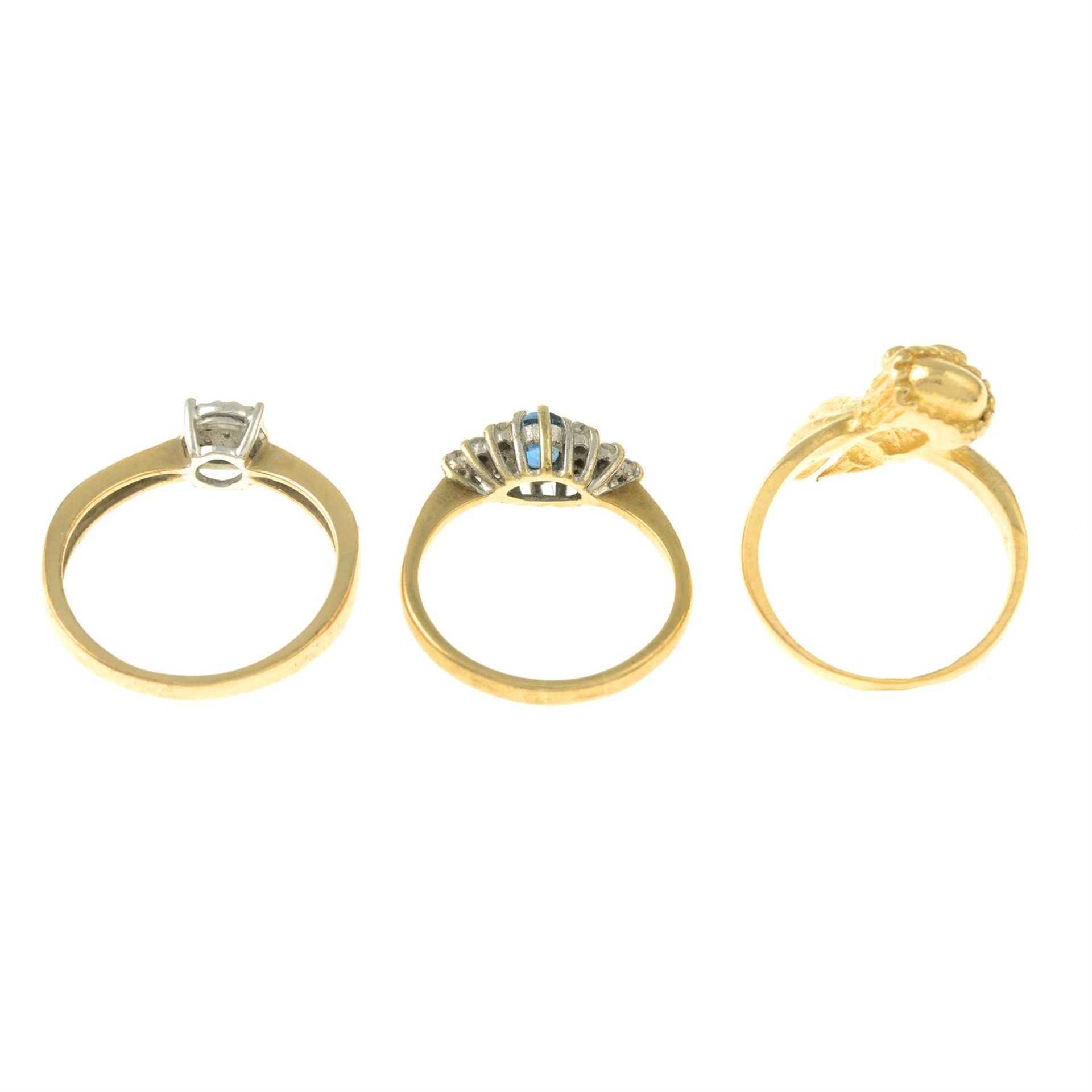 Two 9ct gold diamond and gem-set rings, together with a 9ct gold dress ring. - Image 3 of 3