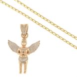 A 9ct gold cherub pendant, with chain.