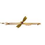An early 20th century 9ct gold ruby dragonfly brooch.