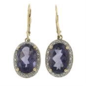 A pair of 9ct gold amethyst and diamond earrings.