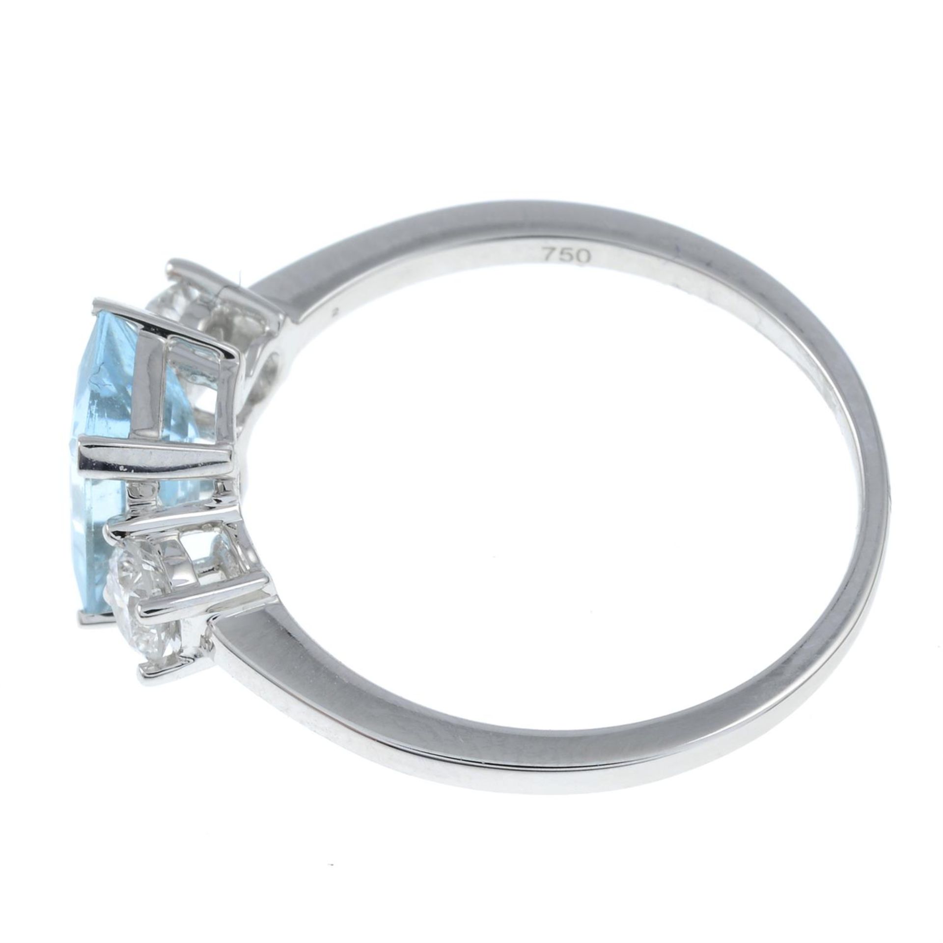 An 18ct gold aquamarine and diamond three-stone ring. - Image 2 of 3
