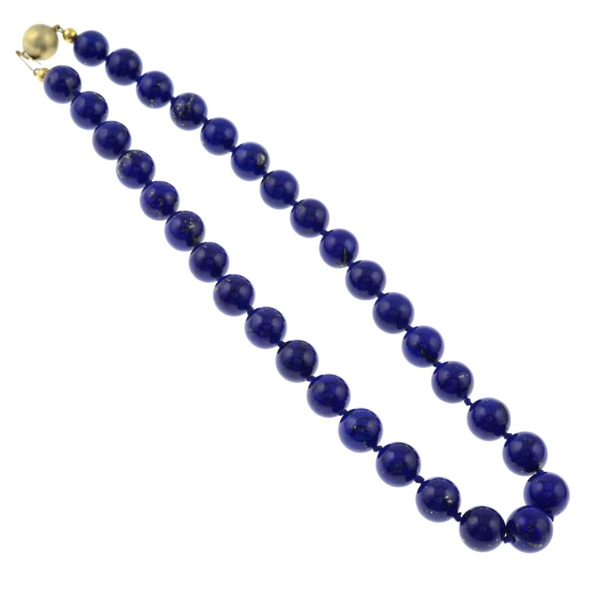 A lapis lazuli single-strand necklace, with spherical push-piece clasp. - Image 2 of 2